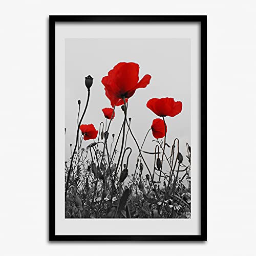 Peinture cadre en bois Tulup 50x70 cm tableau de coquelicots déco moderne