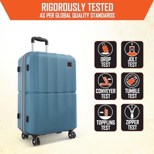 Image of Safari Genius Theo 8 Wheels Set of 3 (Cabin + Medium + Large) Trolley Bags, Hard Case Polycarbonate, 360 Degree Wheeling Luggage, Suitcase for Travel, Trolley Bags for Travel, Pearl Blue