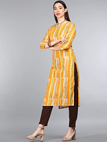 Image of Vaamsi Women's Cotton Abstract Printed Straight Kurta (VCK1258 Yellow)