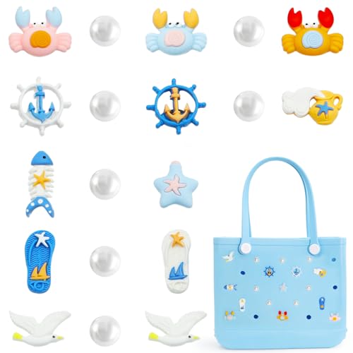 Accessories for Bogg Bag, Summer Ocean Decoration for Bogg Bag Charms, Compatible with Women Rubber Beach Bag Tote Handbag, 19 Pcs