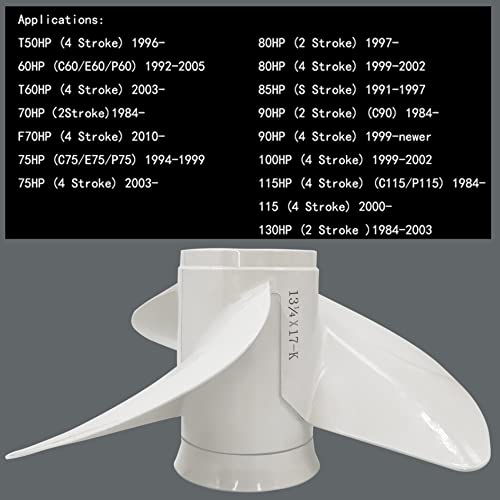 Image of 13 1 /4x17-K Boat Motor Aluminum Propeller - Replaces 6E5-45945-01-EL - Compatible with Yamaha Outboard Engines 60HP 70HP 75HP 80HP 85HP 90HP 115HP 130HP - 15 Tooth-RH - Aluminum Outboard Propeller