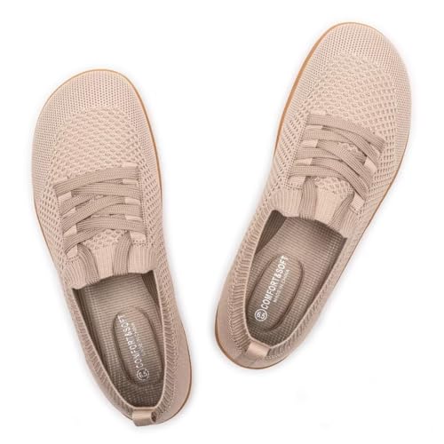 Frank Mully Womens Walking Shoes Wide Toe Box Barefoot Shoes Knitted Fashion Sneaker With Arch Support Ecru cover