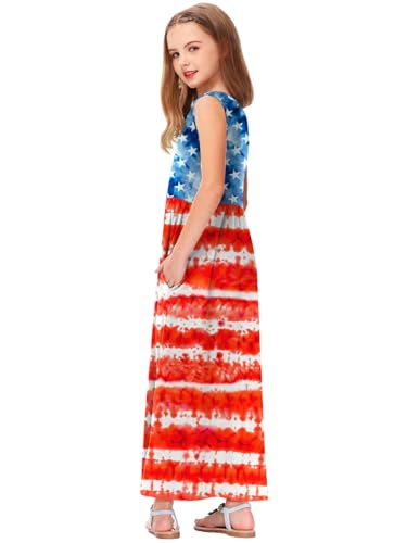 Image of Deerose Girls Maxi Dress Short Sleeve Casual Long Dresses with Pockets 5-14 Years