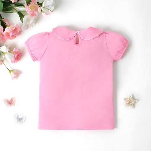 Image of 12M-14Y Toddler Baby Girls Peter Pan Collar Blouse Kids Girl Solid Color Puff Sleeve T-Shirts Casual Tee Tops