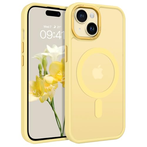 GUAGUA for iPhone 15 Case 6.1" Compatible with MagSafe iPhone 15 Magnetic Cases Slim Translucent Matte Skin Feeling Shockproof Protective Anti-Scratch Cover for iPhone 15, Yellow