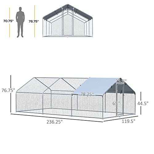 Pawhut Metal Chicken Coop Cage 3 Rooms, Walk-In Enclosure Poultry Hen Run House, Water Resistant Cover For Backyard 10' X 20' X 6.5' #TOP2