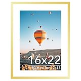 JCJMY 16x22 Picture Frame with 12x18 Mat, Display Photo 12x18 with Mat or 16 x 22 Without Mat, Wall Hanging Large 16 by 22 Poster Frame with Plexiglass, Gold