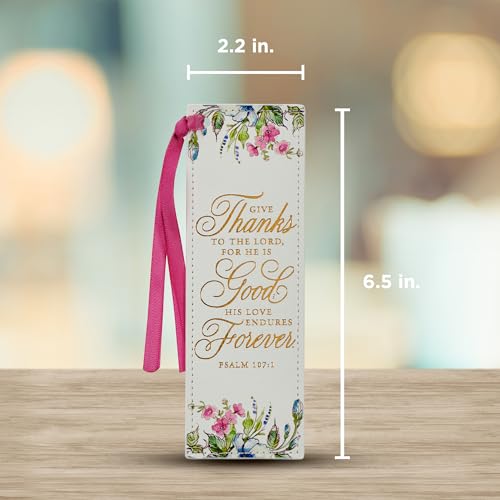 Image of Christian Art Gifts Premium Faux Leather Scripture Bookmark: Give Thanks
