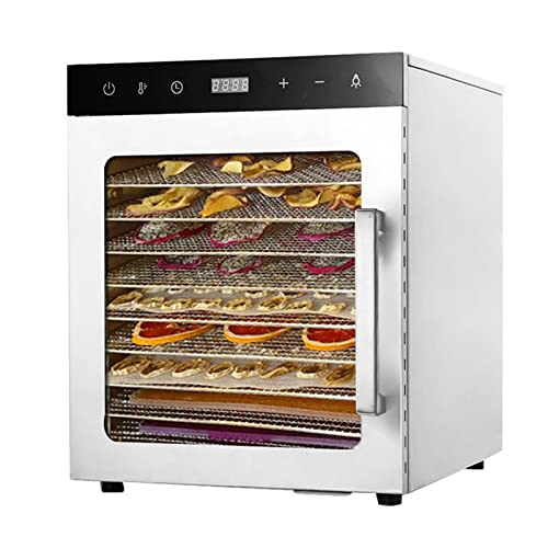 Máquina deshidratadora de alimentos, secadora de frutas de acero inoxidable de 10 bandejas, panel táctil con temporizador de 24 horas y control de temperatura de 30-90 °C, para carne seca de frutas y