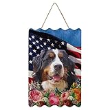 Amerikanische Flagge, Berner Sennenh&, Nationalflagge, Blumen, Holzschild, Unabhängigkeitstag, USA-Flagge, patriotisch, rustikales Holzschild, Holzplanken-Design, Hängeschild, Wohnzimmerschild, 20,3