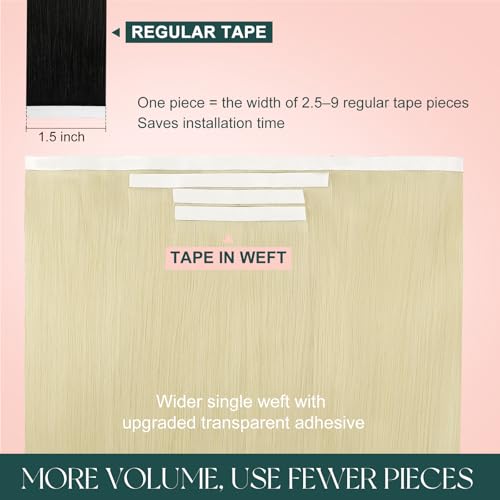 Image of Easyouth 120g Tape in Weft Hair Extensions Human Hair Blonde 20inch Enhanced Volume Genius Weft Hair Extensions Real Hair Platinum Blonde Washability Skin Weft Tape Hair Extension Blonde 4pcs