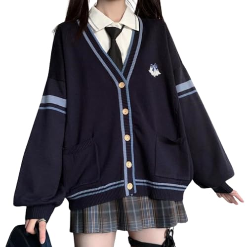 Chevara Women’s Button Down JK Cardigan Long Sleeve V Neck School Uniform Kawaii Rabbit Sweater