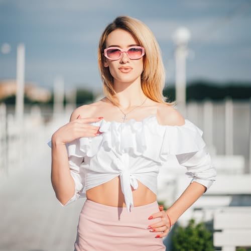Image of FEISEDY Retro Trendy Rectangle Sunglasses Women Men Narrow Shades B2322 | |Vintage Shades |UV400 Protection |Blocks Glare |Women & Men |Comes With A Storage Case