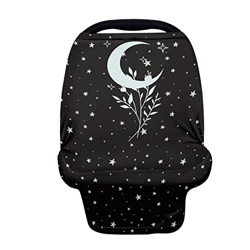 Image of ZFRXIGN Sun and Moon Car Seat Cover for Baby Chair /Nursing Cover Scarf Girl /Babies Carseat Cover Canopy /Infant Carseat Canopy Stretchy Soft Stroller Cover Galaxy Leaf Black