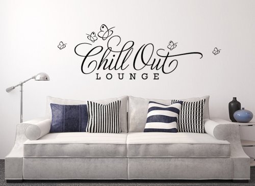 Grandora W817 Wandtattoo Spruch Chill Out Lounge Wohnzimmer Schlafzimmer schwarz 80 x 28 cm