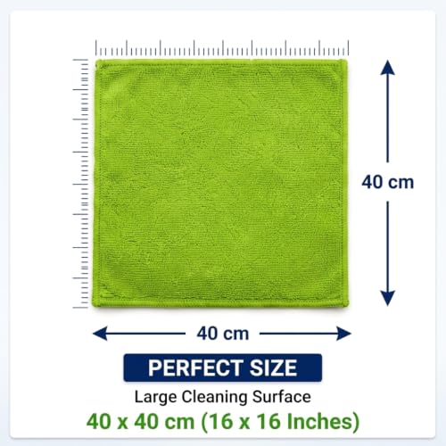 Image of Fabrivosoft Microfiber Cleaning Cloth, 320 GSM, 40x40 cm - 4 Pcs Set for Kitchen, Glass, Cars, Bikes. Superb Absorbent and lint Free (Red, Yellow, Blue and Green)