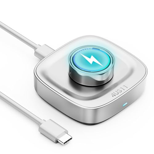 Cargador Oura Ring Gen 4 de tamaño 11 para la mesita de noche con base plata y cable USB-C