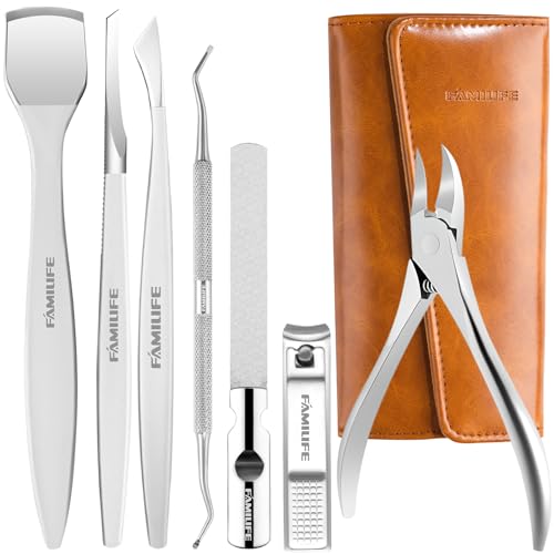 Famlife Kit de pedicure profissional de 7 peças com tesouras de unha para cortador de cutículas, lâm