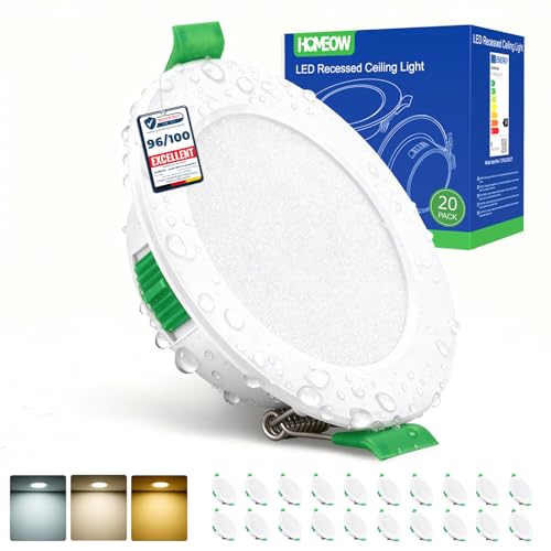 HOMEOW Lot de 20 Spot Led Encastrable Extra Plat, 5w Spot Encastrable Led 68mm - 80mm Découpe, Blanc Chaud 2700K Blanc Neutre 4000K Blanc Froid 6000K Spot Salle de Bain...