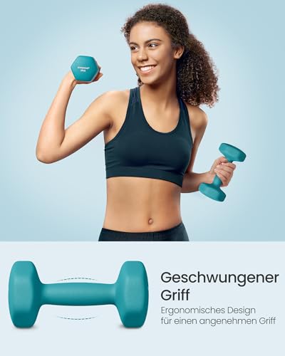 SONGMICS Kurzhantel Set, Hexagon, mit Hantelständer, 2 x 1 kg, 2 x 2 kg, 2 x 3 kg, mattes Finish, Neopren-Beschichtung, Krafttraining, zu Hause, limettengrün, aquamarin und hellgrau SYL612GN