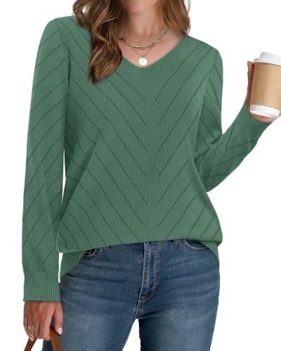 Image of WIHOLL Sweaters for Women V Neck Casual Knit Long Sleeve Tops Lightweight Pullover Clothes Fall Fashion Outfits 2026
