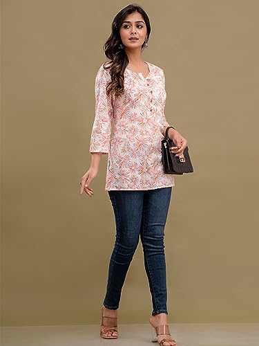 Image of feranoid Women Cotton Printed Straight Short Kurti