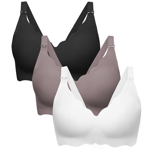 Image of Angelhood Nursing Bras for Breastfeeding Ultra Comfort Seamless Maternity Bra Pack Wireless Pregnancy Bralette Bra Extender