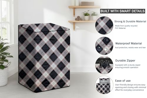 Image of Stylista Washing Machine Cover Compatible for Godrej 6.5 Kg Fully-Automatic Top Loading WTEON MGNS 65 5.0 FDTG MTBK, Checkered Pattern Cream