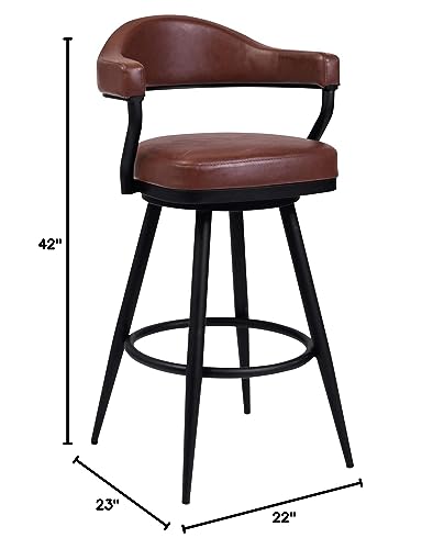 Armen Living Amador Banqueta de Barra 30" en Acabado Negro con Pintura en Polvo y Tapizado de Cuero Sintético Vintage Coffee miniatura 3