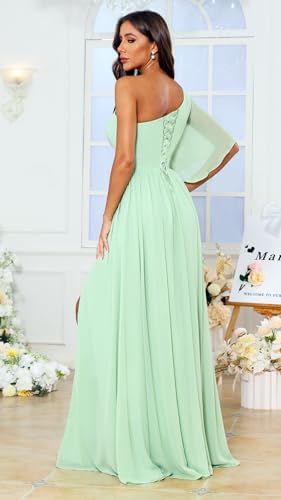 Chiffon Bridesmaid Dresses Long for Women with Slit Pleated One Shoulder Sweetheart A Line Wedding Guest Gowns3