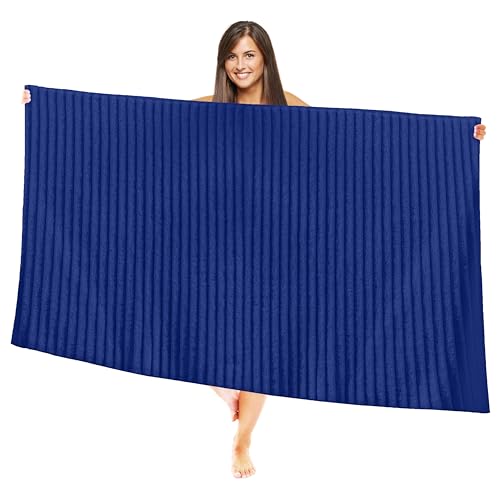 Image of Elegant Comfort 100% Turkish Cotton Corduroy Ribbed Luxury Jumbo Bath Towel Ultra Soft - 35 x 70 Inch - Luxury Spa Premium Hotel Quality Highly Absorbent and Quick Dry Large Bath Towel, Royal Blue