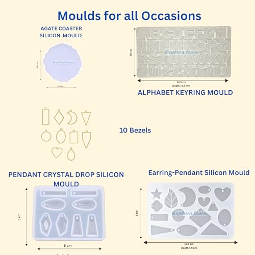 Image of Exploralearn Pro Max Resin Art Kit with UV Resin Combo: UV Resin (25g) & Epoxy Resin (200g) - Alphabet Mould, Jewelry Moulds, UV Lamp, Bezels, Flowers, Glitter, DIY Jewelry Making Kit for Kids & Adults