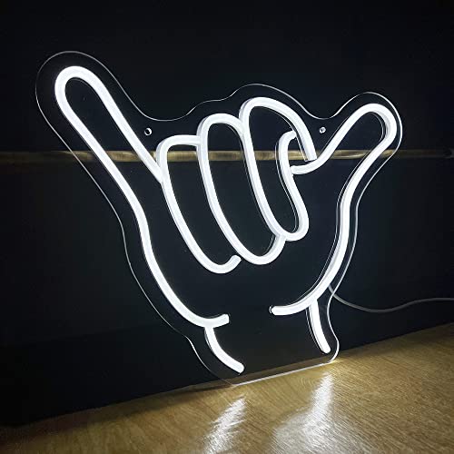 Image of Neon Signs Shaka Hand Gesture Hang Hand Symbol LED Light for Wall Decor Aloha Hawaiian Greeting Lamp inch15.7x12.4 inch for Home Bedroom Restaurants Retail Shops Bar Party(White)