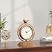 ChimeTide Gold Vintage Table Clock with Bird, European Retro Style Mantel Clocks, Desk and Shelf Decor Clock, for Living Room, Farmhouse, Bedside, Bedroom, Gift (7.9