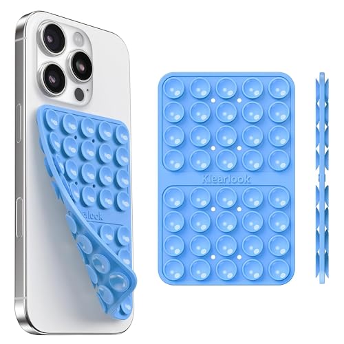 Image of Klearlook Silicone Suction Cup Phone Case Mount Double Sided, Silicon Sticky Phone Grip with Higher Suction for Cell Phone, Hands-Free Phone Accessories Holder for Selfies and Videos, Navy Blue