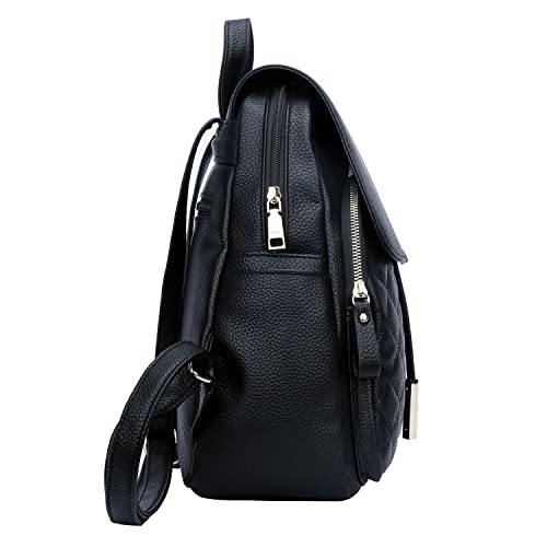 Kkxiu Quilted Trendy Leather Backpack Purse For Women And Ladies Shoulder Travel Daypacks Bags (Black) #TOP2