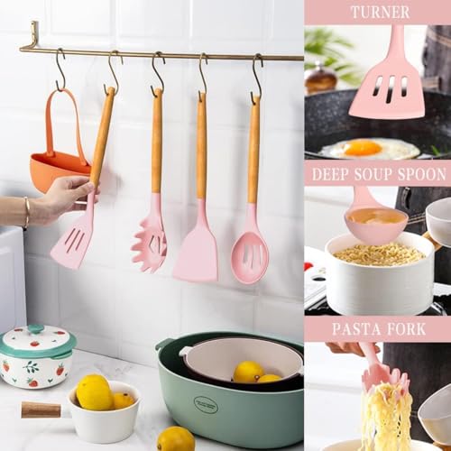 Image of Premium Silicone Kitchen Spatula Set for Cooking | Heat Resistant Spatula for Non Stick Pan with Wooden Handle & Holder | Steel Core Silicone Spatula | Non-Stick Kitchen Utensils Set (12 Pcs)