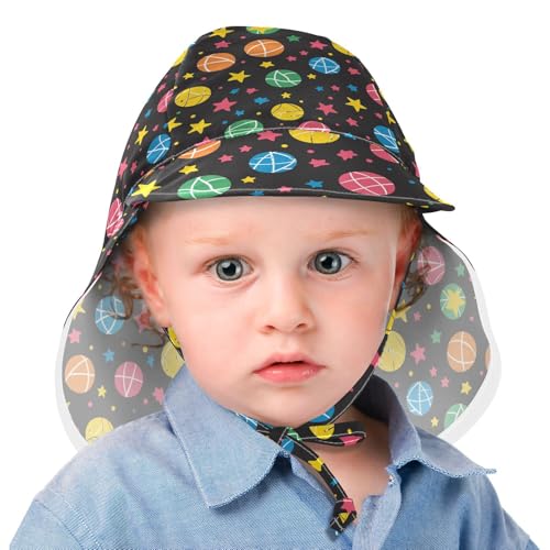 KLL Baby Sunhat Toddler Boy Bucket Hats Baby Girls UPF 50+ Large Brim Traveling Swim Hat Cartoon Ball Stars Colorful2
