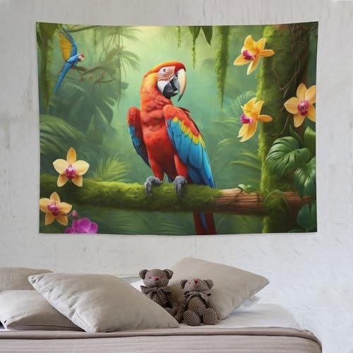 Tapisserie murale perroquet PAZZK 150x200 cm en tissu pour la décoration de salon