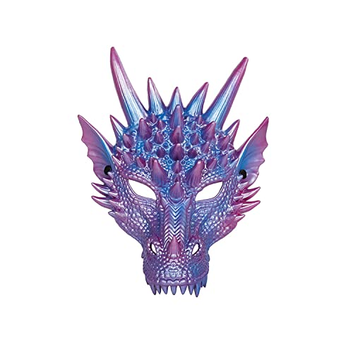 KIHOARL 3D Dragon Halloween Masquerade Foam Mask - Mythical Creature for Cosplay Costume, Blue-Purple
