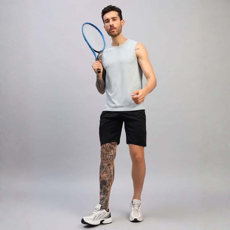Image of ATICX Men's Slim Fit Sleeveless Sports T-Shirt - Gym Vest, Quick Dry Breathable Training Tank Top for Workout, Running, Cycling, Badminton, Basketball & Swimming Training Wear