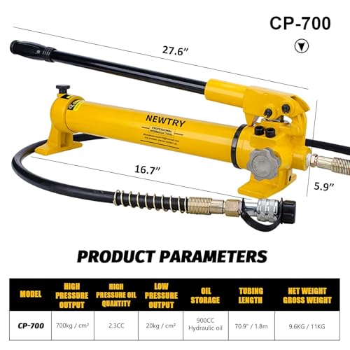 Image of NEWTRY 100 ton Low Profile Hydraulic Jack Porta Power Kit + CP-700 Manual Hydraulic Hand Pump Multi Section Jack, 2.72 inch Stroke Industrial Mini Hydraulic Cylinder