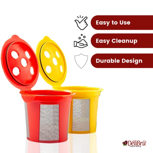 Delibru Reusable K Cups For Keurig Supreme And K Supreme Plus Coffee Pods - Pack Of 2 [Red & Yellow] - Refillable Kcup For Keurig Supreme Coffee Maker #TOP1