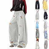 Generisch Jogginghose Damen, Dackel Jogginghose Damen Baggy Traininghosen Leicht Freizeithose Baumwolle Sporthose Kordelzug Activewear Y2K Streetwear Trendy Activehosen Mit Taschen Unisex, Grau
