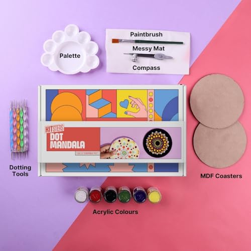 KITSTERS DIY Dot Mandala Art Coasters Kit | Design MDF Coaster | Helps Relax - Meditate - Build Patience & Creativity | Art & Craft Kit - Home & Office Decor | Detailed Video Workshop Included — view 2