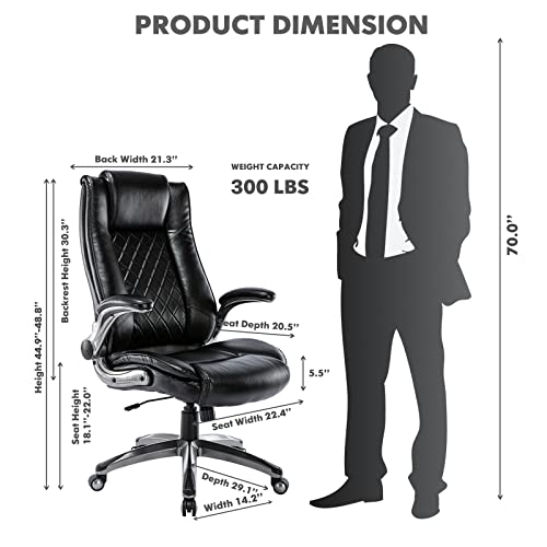 Colamy High Back Office Chair-Executive Computer Office Chair With Flip-Up Arms Adjustable Height Swivel Chair, Thick Padded Leather For Comfort And Ergonomic Design For Lumbar Support (300Lbs, Black) #TOP5