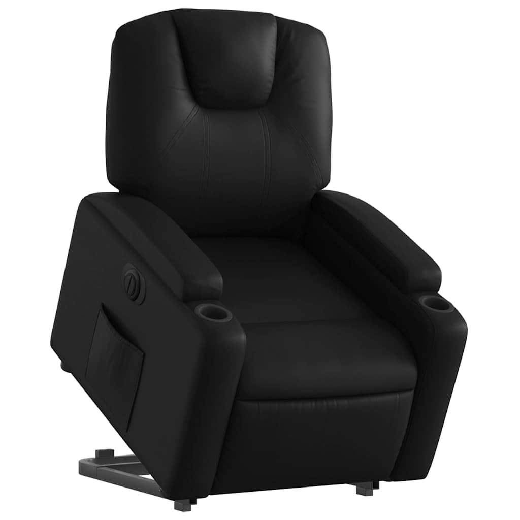 Relaxsessel mit Aufstehhilfe Schwarz Elektrisch 74 x 88 x 97 cm Kunstleder leise Motor 135° Liegefunktion Getränkehalter für Wohnzimmer Schlafzimmer Seniorengerecht