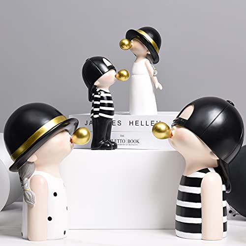 Kakizzy Modern Sculptures Home Decor, Boy Gum Figurines Black And White Sculpture Decor Summer Tabletop Decorations Resin Cute Boy Statue For Kids' Room(C-Boy Black) #TOP6