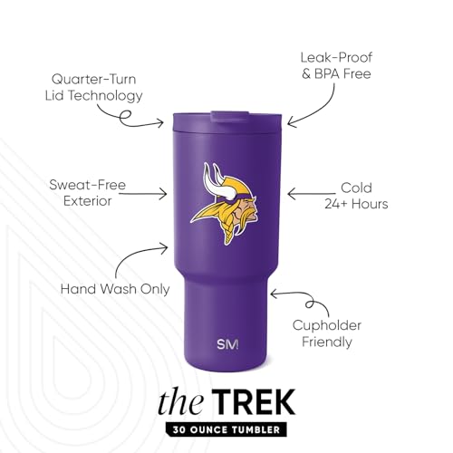 Image of Simple Modern Officially Licensed NFL Minnesota Vikings 30 oz Tumbler with Flip Lid and Straws | Insulated Cup Stainless Steel | Gifts for Men Women | Trek Collection | Minnesota Vikings (Pack of 12)
