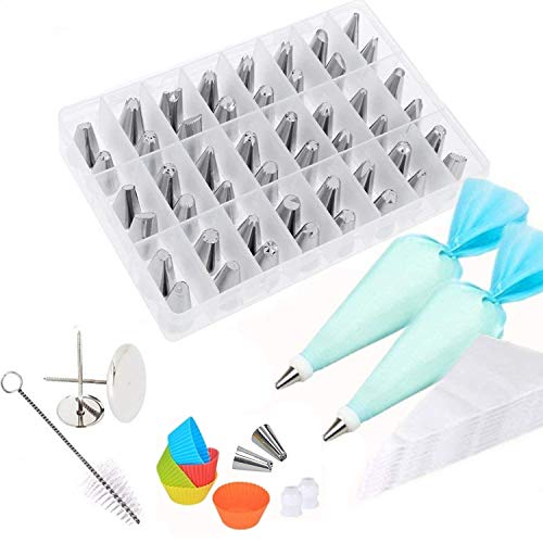 EasyLife 73-teilige Kuchen-Dekorations-Kits, 50 Zuckerguss-Spitzen, 2 12-Zoll-Spritzbeutel, 10 Einweg-Spritzbeutel usw. mit Aufbewahrungsbox, Backwerkzeug-Set für Cupcakes-Kekse Cover